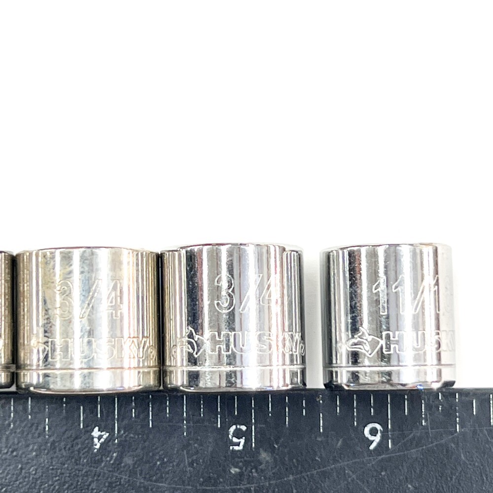 12 Pcs Husky CB 1228 USA and Various 3/8 in Drive, SAE Socket Tool Set, 12, 6 Pt
