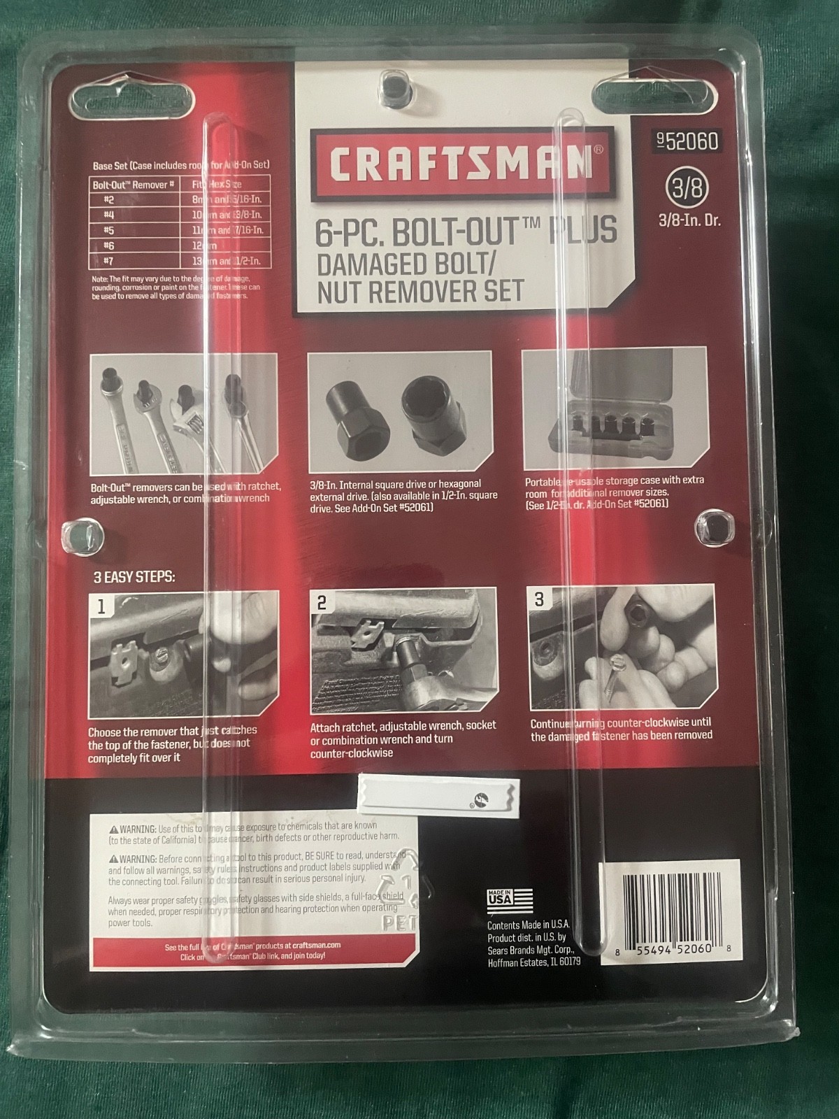 New craftsman 6PC Bolt-out Easy Out Damaged Bolt Nut Remover Set With Case