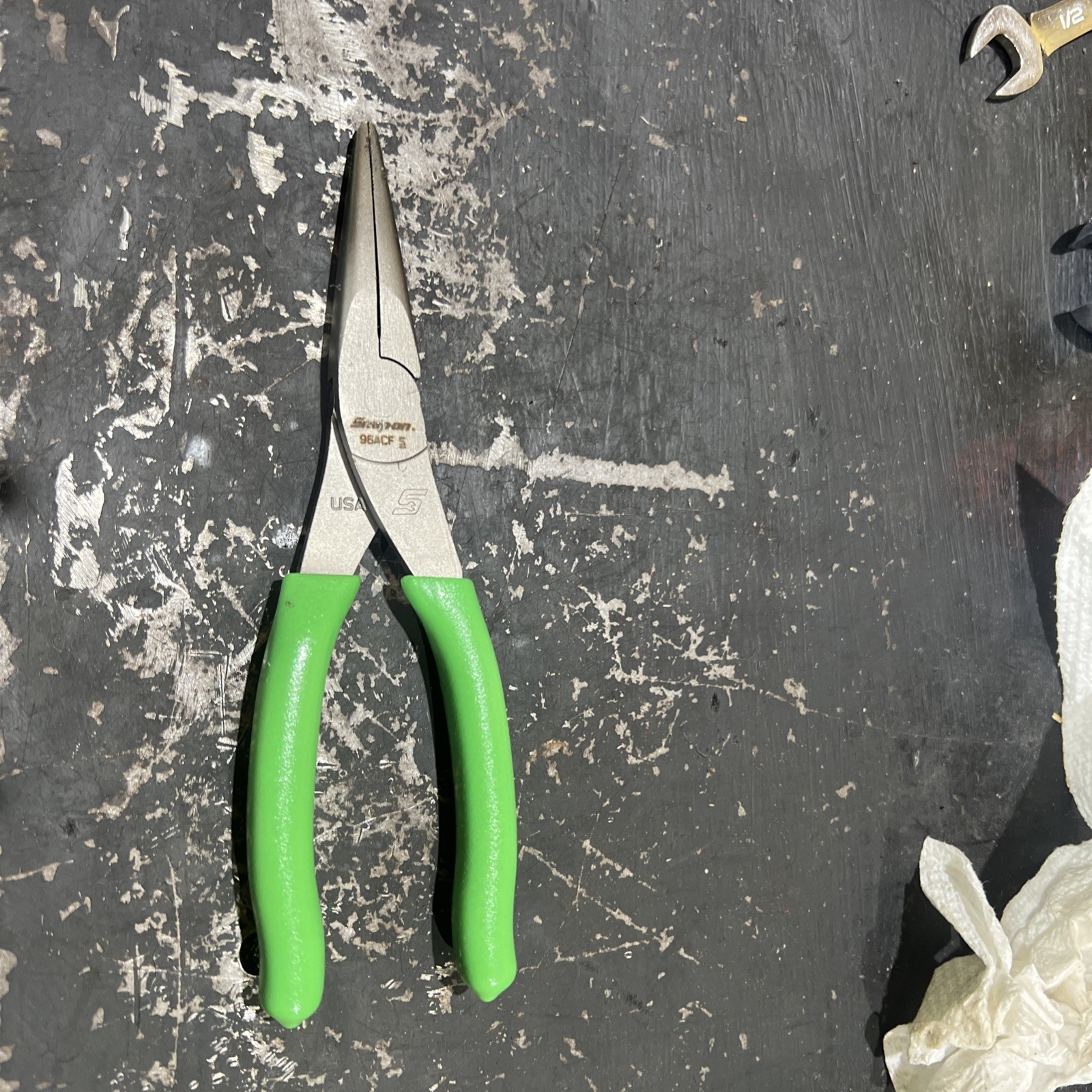 Snap-On 96acf 8″ talon grip needle nose pliers green new