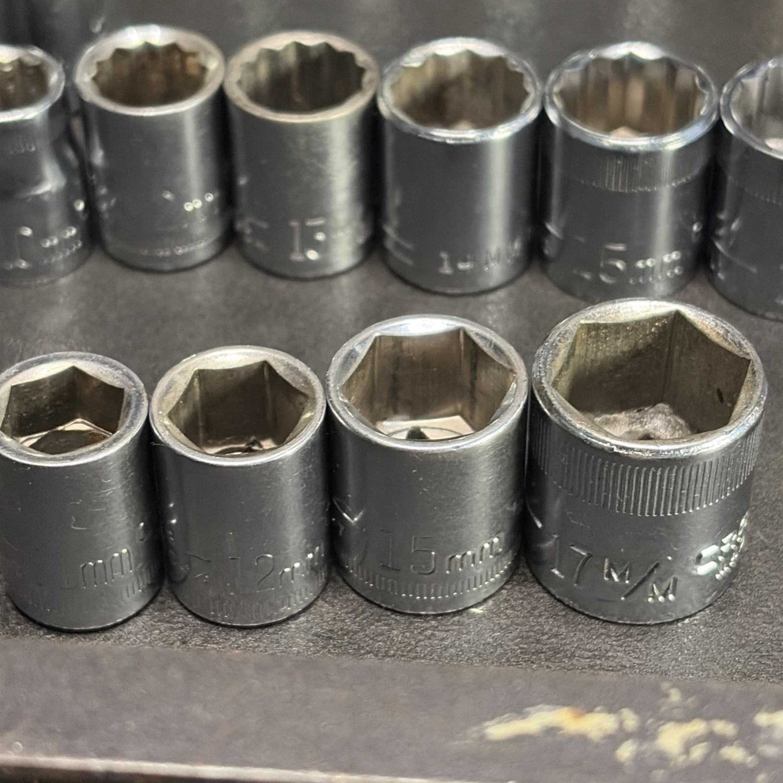 58 Craftsman USA One China Metric Socket And Metal Holder Short Mid &Deep 9-22mm