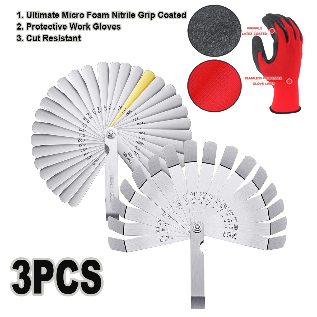 3PCS 32 Blade Feeler Gauge Dual Reading Combination Feeler Gauge Metric & SAE US