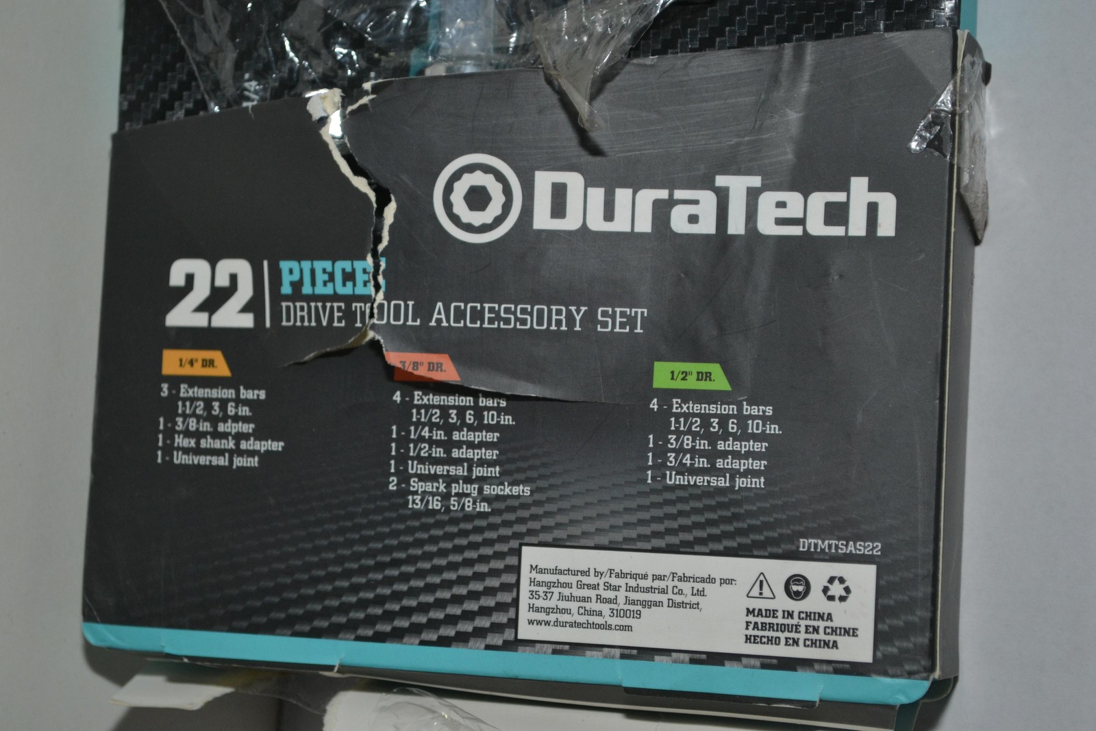 DuraTech 22 Piece Drive Tool Accessory Set Chrome 1/4 3/8 1/2 Inch DR DTMTSA522