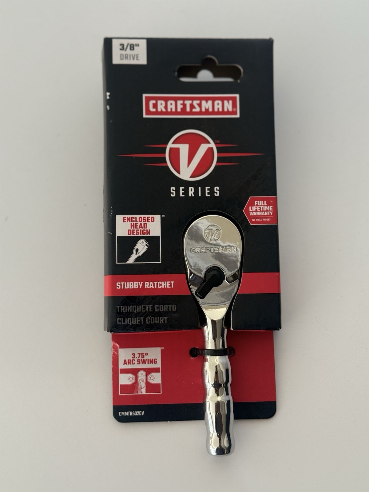 CRAFTSMAN V-SERIES Ratchet, 3/8 Inch Drive, 96-Tooth, Stubby (CMMT86320V)