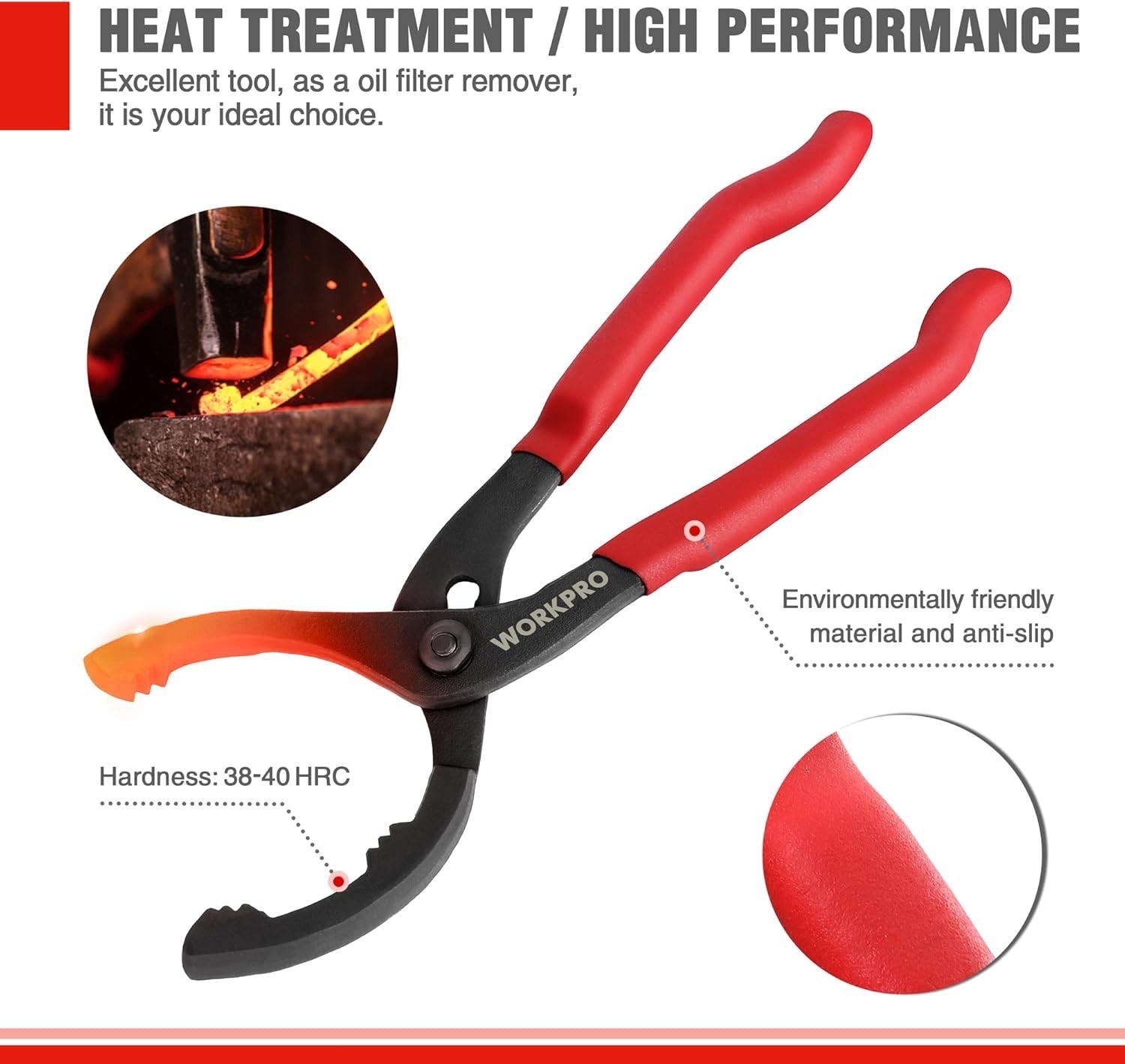 Versatile 12″ Oil Filter Removal Tool with Soft Red Grips – Mechanic Essential