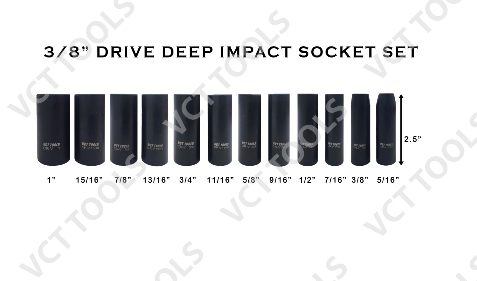 12pc 3/8″ Drive Deep Impact Standard Socket Set, 6-Point SAE 5/16″ -1″