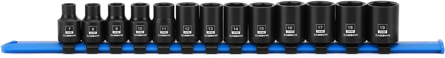 13PCS 3/8″Drive Magnetic Socket Set, Shallow, 6-Point, Metric, 7mm to 19mm, CR-M