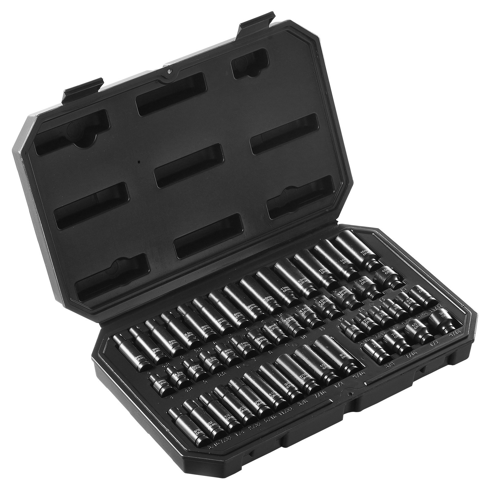 VEVOR Impact Sockets Set 48pcs 6-Point 1/4″ Drive Bit Ratchet Tool Kit Case