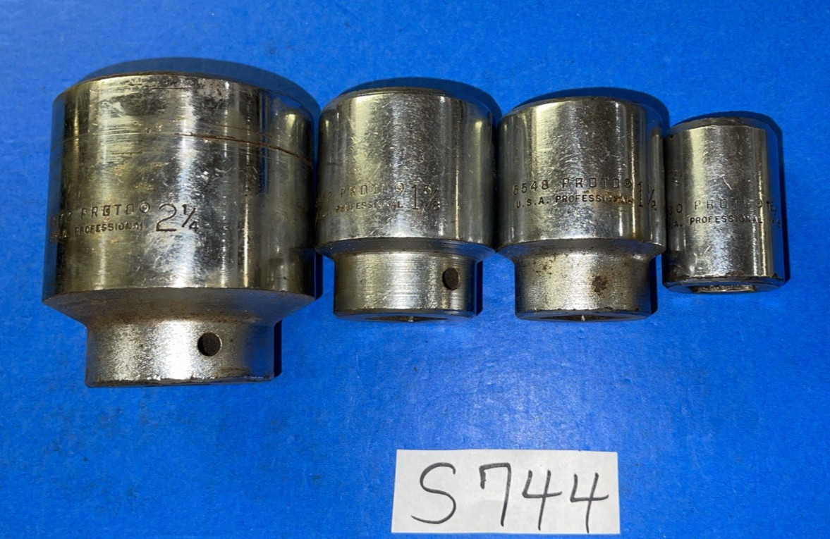 PROTO TOOLS 4 PIECE 3/4 DRIVE SAE. CHROME SOCKETS 15/16, 1-1/2, 1-5/8, 2-1/4