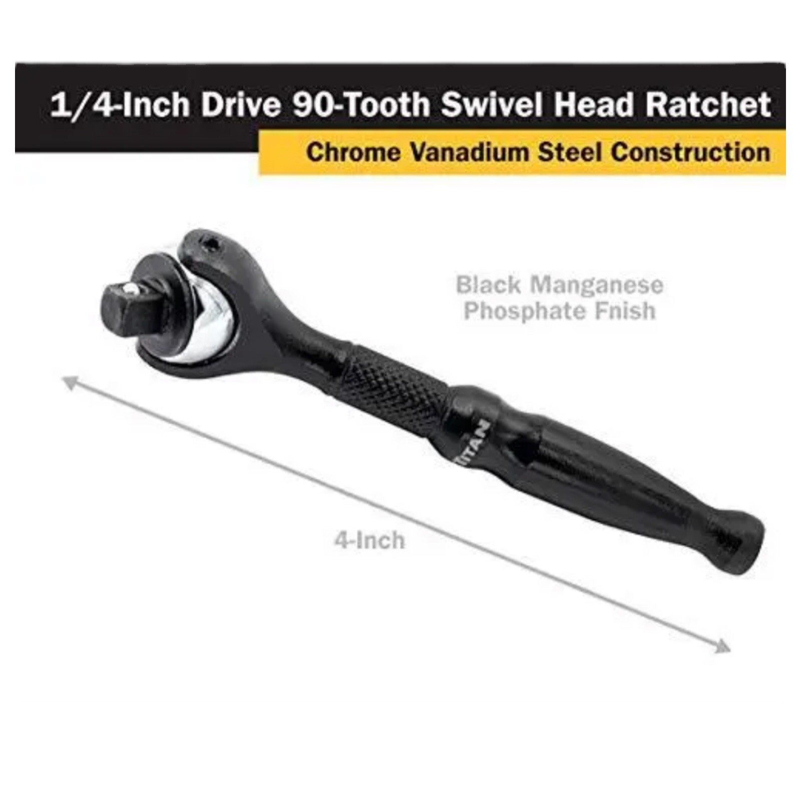 Titan 11313 1/4 in. Drive 4″ Long Micro Swivel Ratchet
