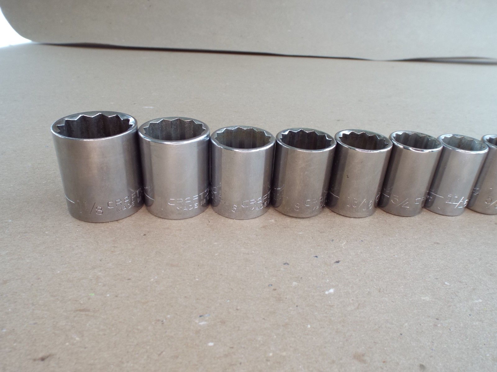 VTG 14 Pc Craftsman Socket Lot 1/2″ Dr 12 Pt 7/16″ – 1-1/8″ Ext, USA SAE -(Read)