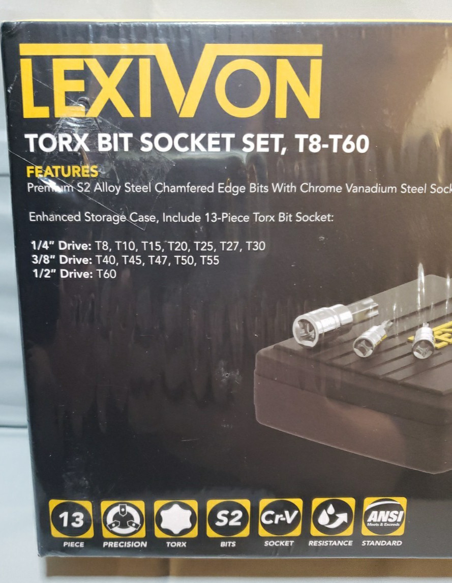 Torx Bit Socket set T8-T60 Star 13-Piece Lexivon Steel Set for Tools New Sealed
