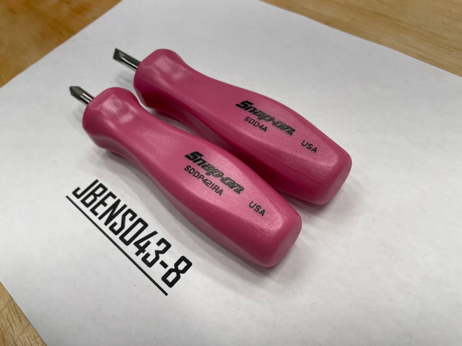 Snap-on Tools RARE PEARL PINK 2pc Hard Standard Handle Stubby Screwdriver Set