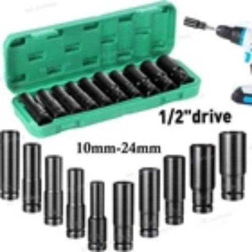 1/2″ Deep Impact Socket Set Drive Long Reach Thin Wall Metric Sockets 10mm-24mm