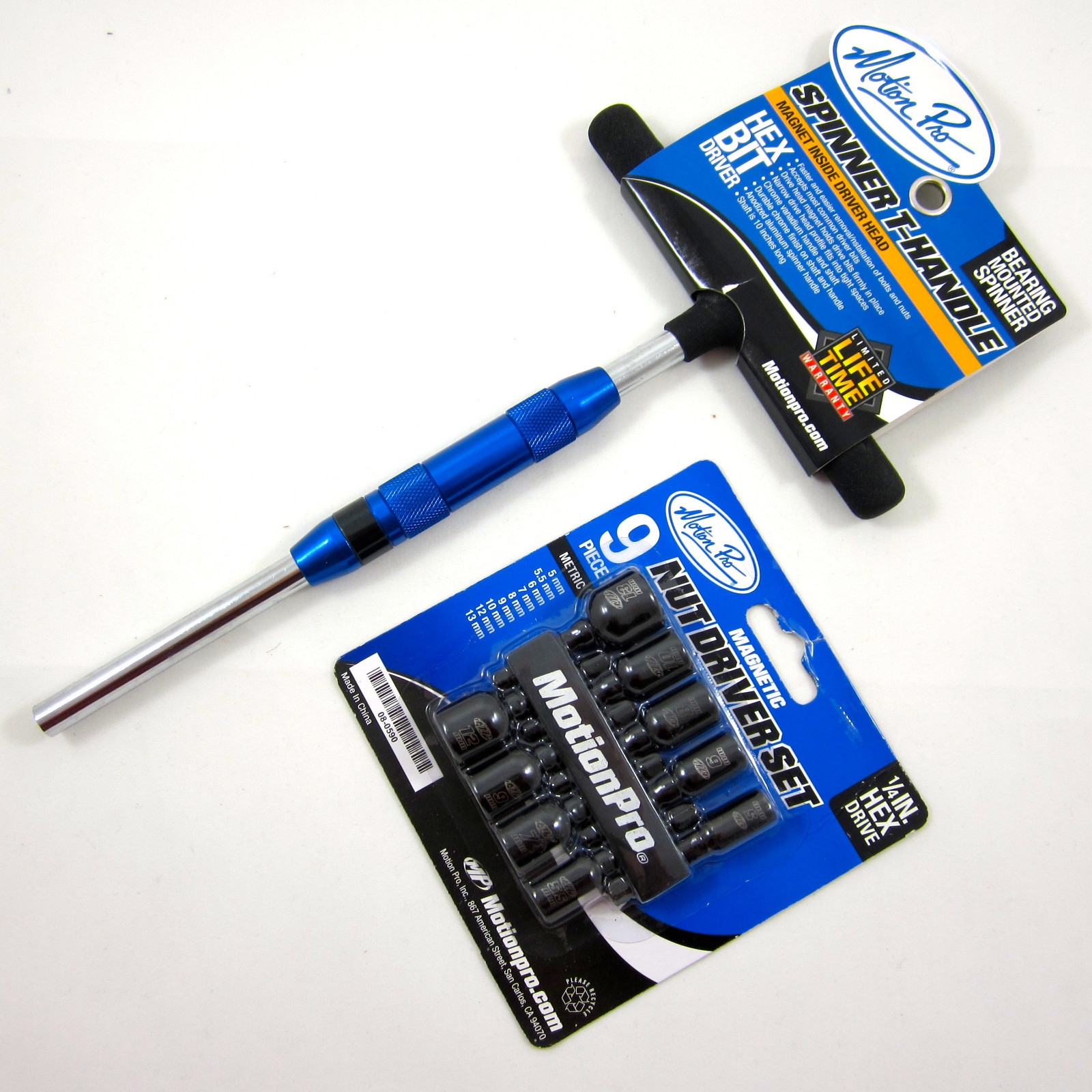 Motion Pro Spinner T-Handle Bit Driver & 9 Piece Nut Driver Set 08-0556 08-0590
