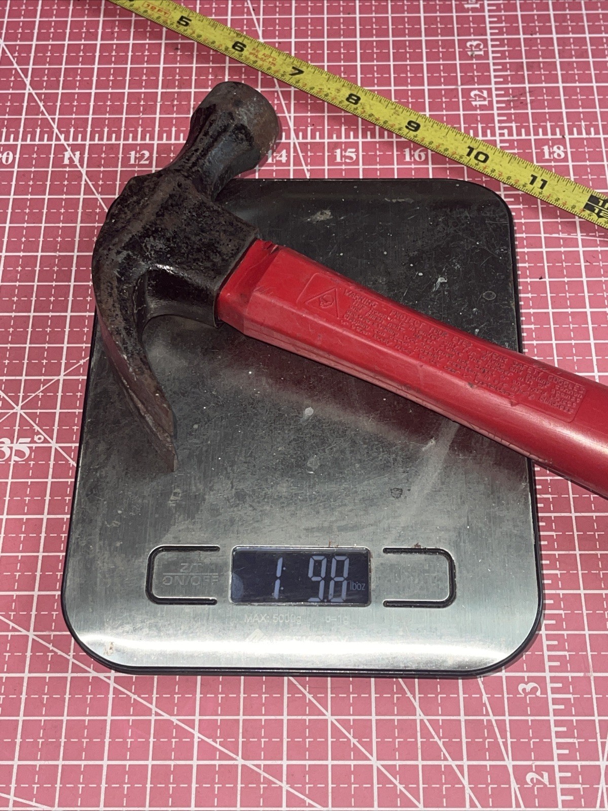 Vintage Stanley USA 13 In Red Fiberglass Handle Claw Hammer 1.9 Lb USA 🇺🇸 13”