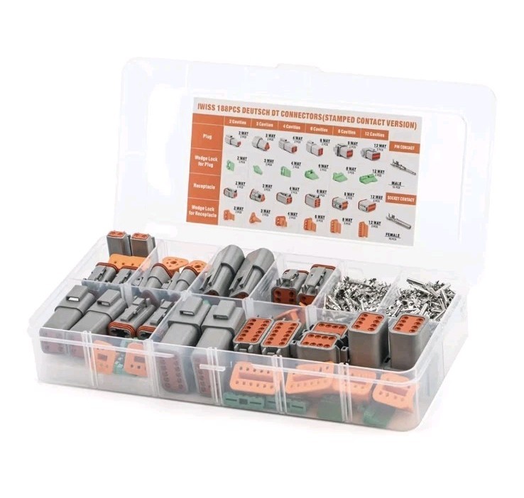 IWISS 188PCS Deutsch DT Gray Connector Kit with Size 2,3,4,6,8,12PIN(2 Pair)