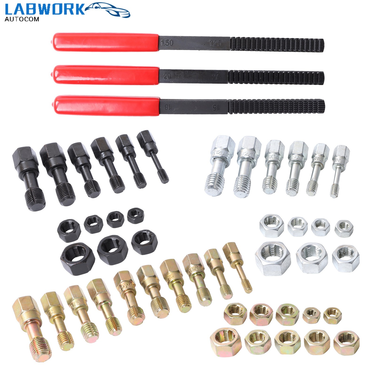 49 Piece SAE Metric Tap Set with Bolt Threading Tools Thread Chaser Kit