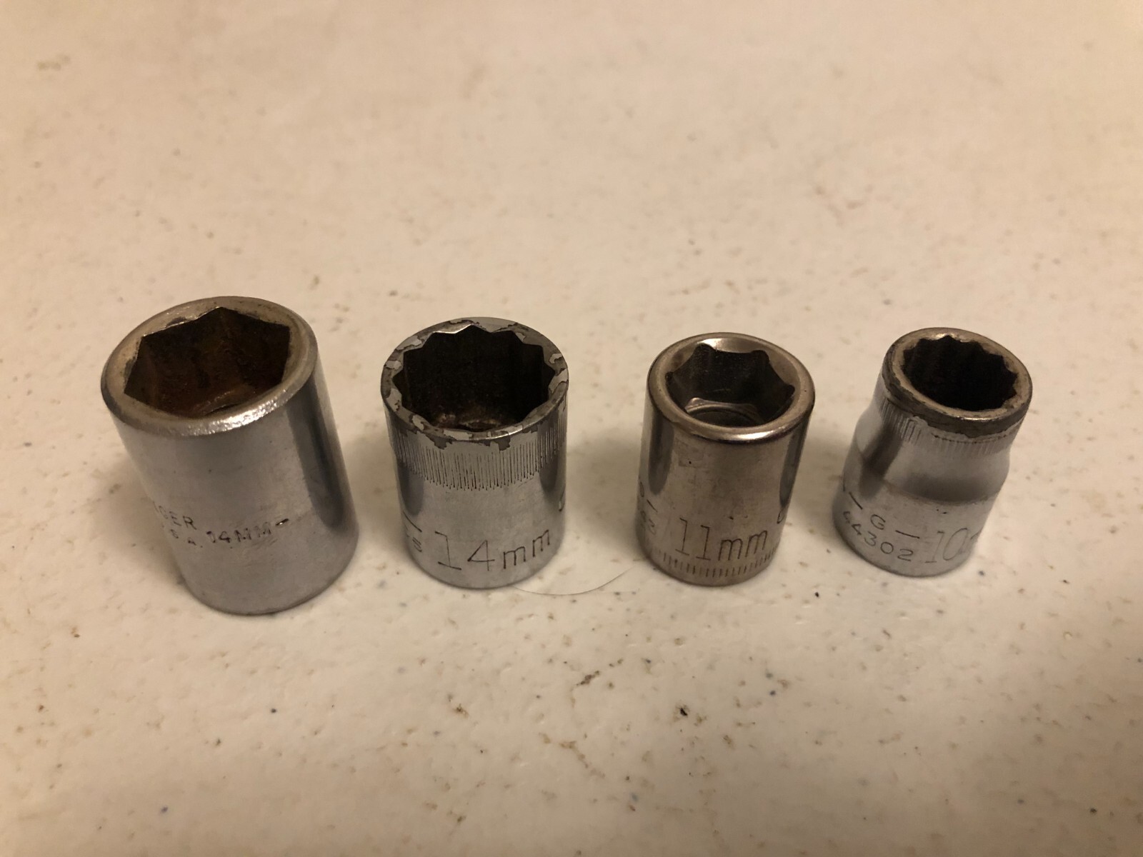 Craftsman 3/8″ Drive Metric Socket Set Lot of 4  10mm, 11mm and (2)14mm 