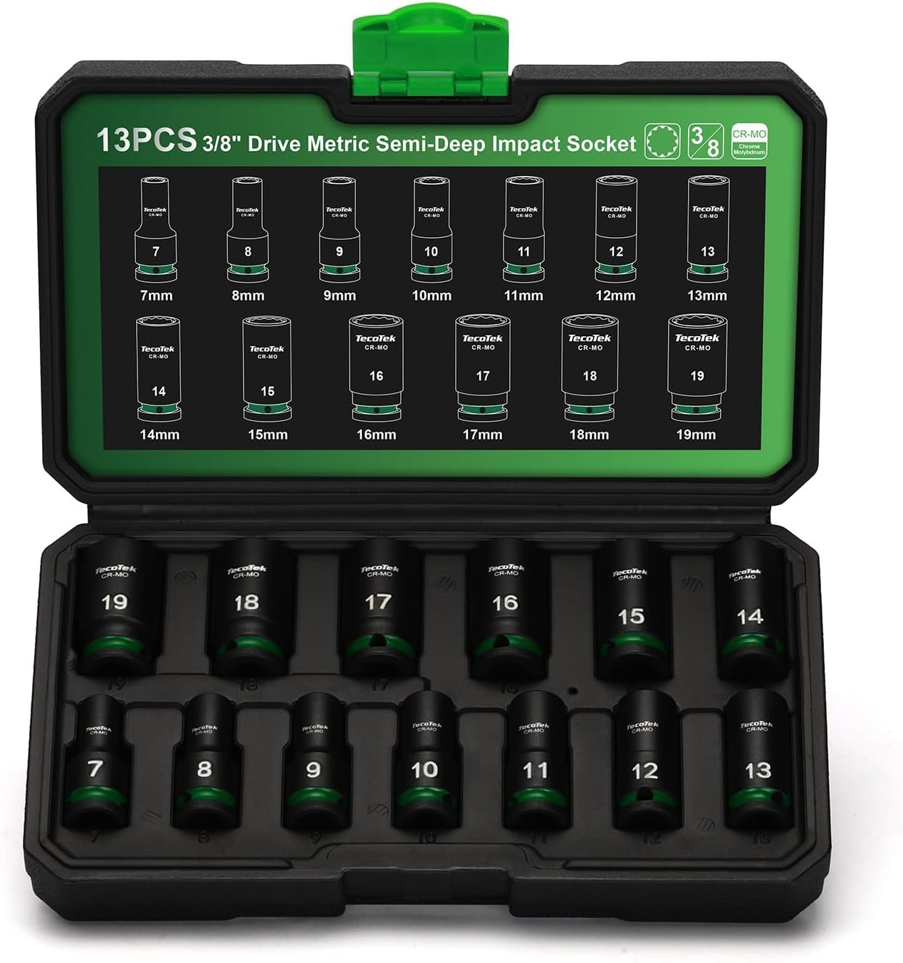 12-Point Impact Socket Set 7-19mm 3/8in Drive Chrome Molybdenum Steel