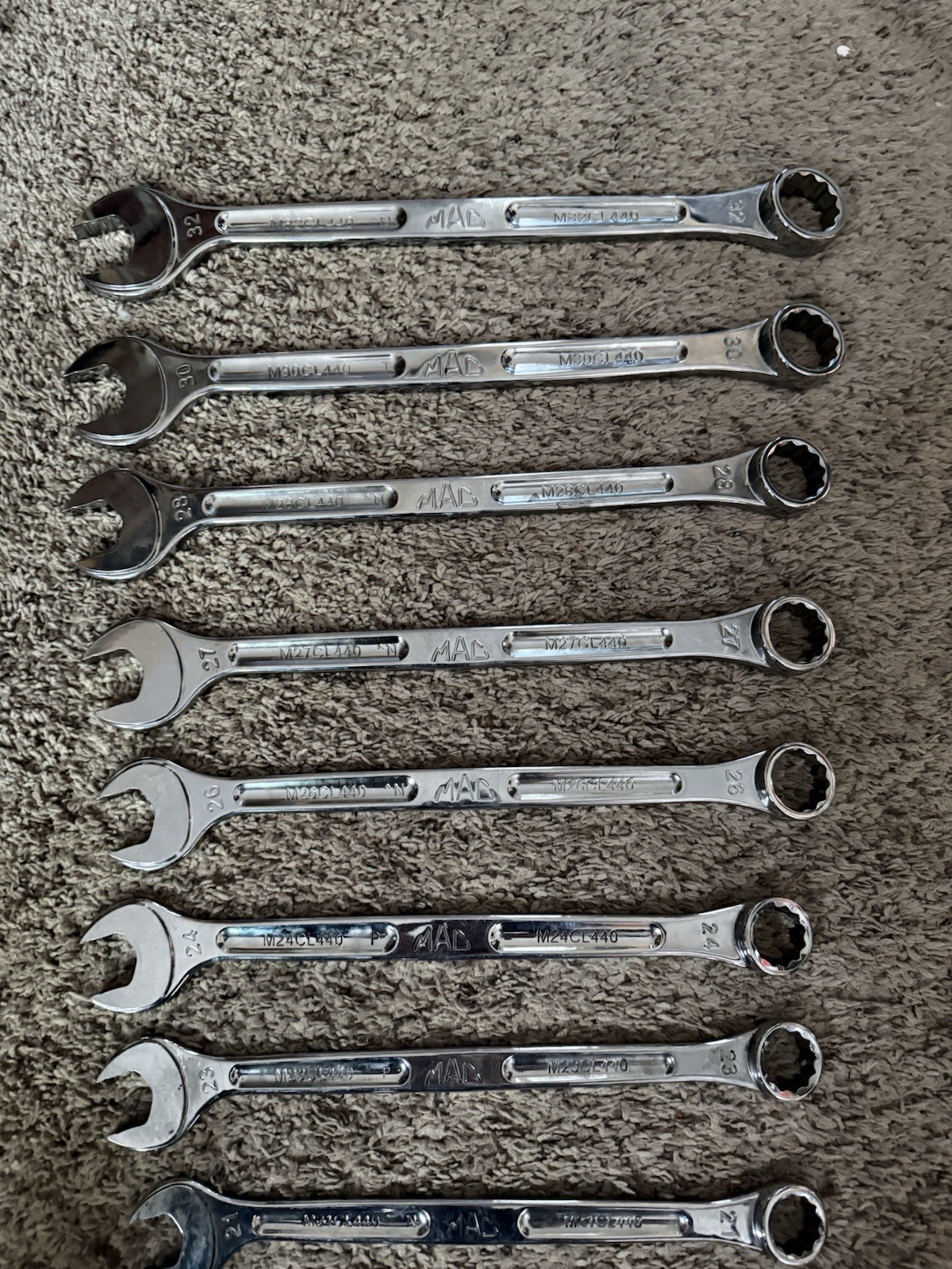 (9) Mac Precision Torque Metric Combo Wrenches 32,30,28,27,26,24,23,20,21 &20 MM