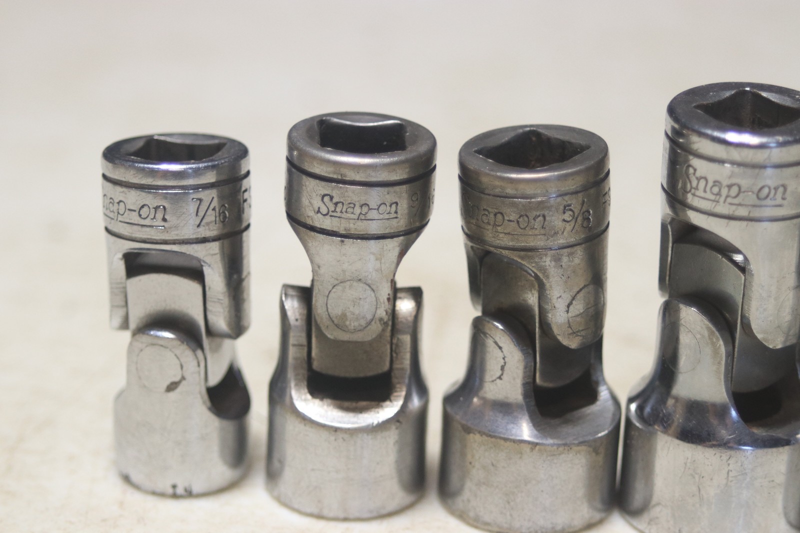 Lot of 6 Snap On 3/8 Inch Drive 6 Point Swivel Sockets 7/16 to 3/4
