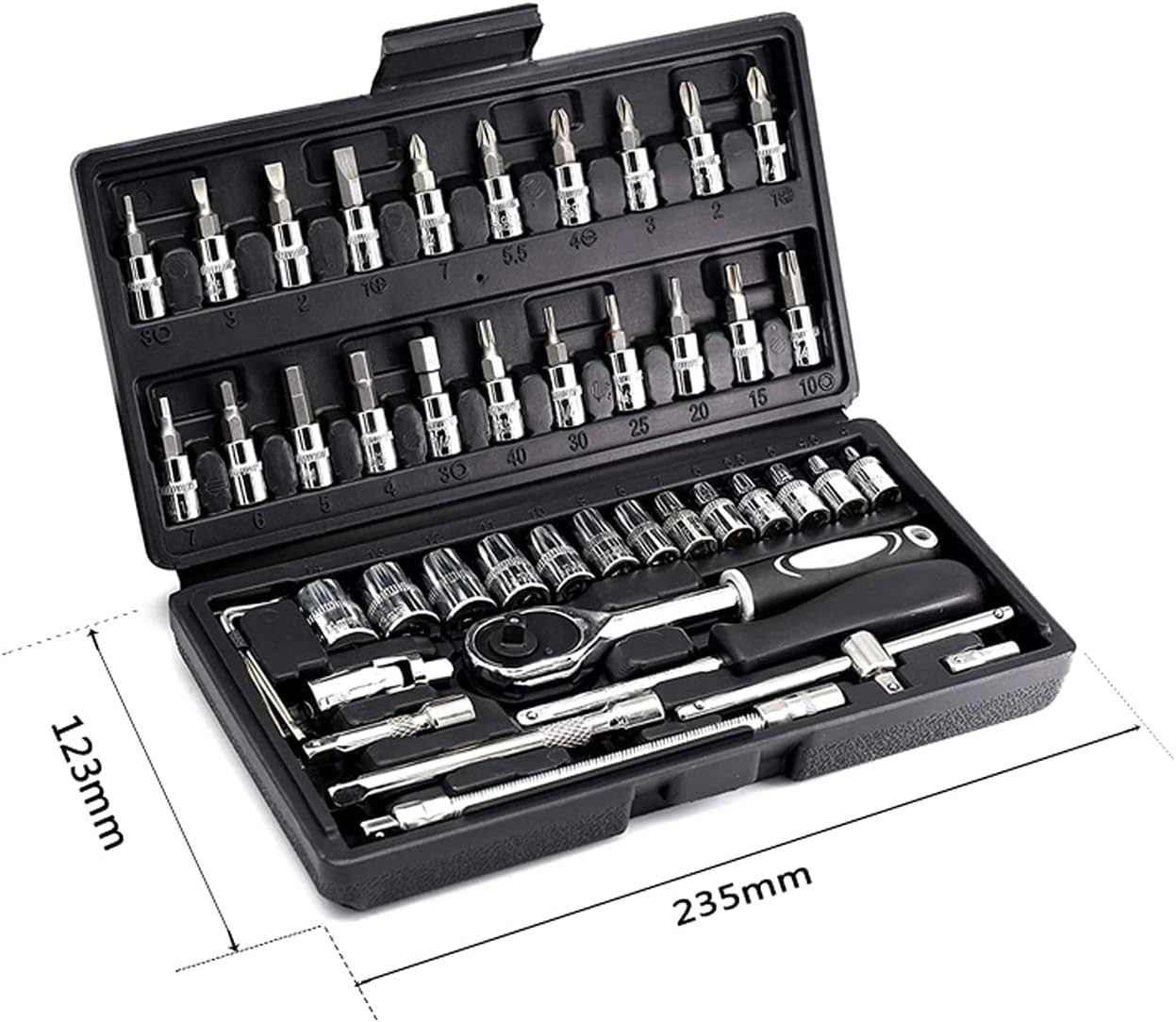 YUFANYA 46PCS 1/4 inch Drive Socket Set,Metric Ratchet Wrench 46 pcs, Chrome
