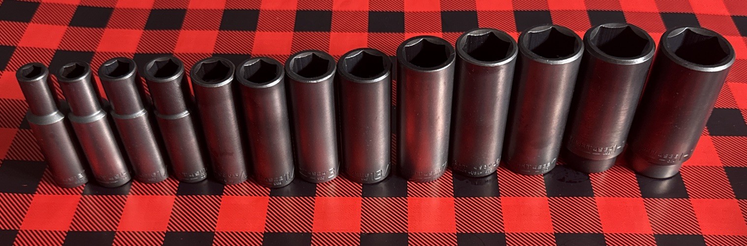 NOS WRIGHT TOOL 13pc SAE IMPACT SOCKET SET 1/2” Dr 6pt DEEP 3/8” – 1-1/8” USA