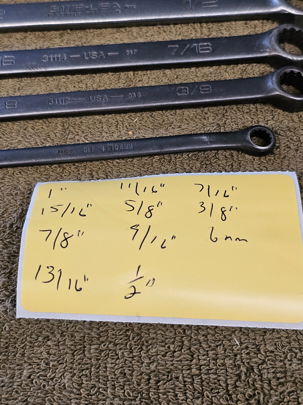 Wright Grip Combination Wrench Set Sae 1″ 7/8 5/8 9/16 1/2 3/8″ 31132 Black Tool