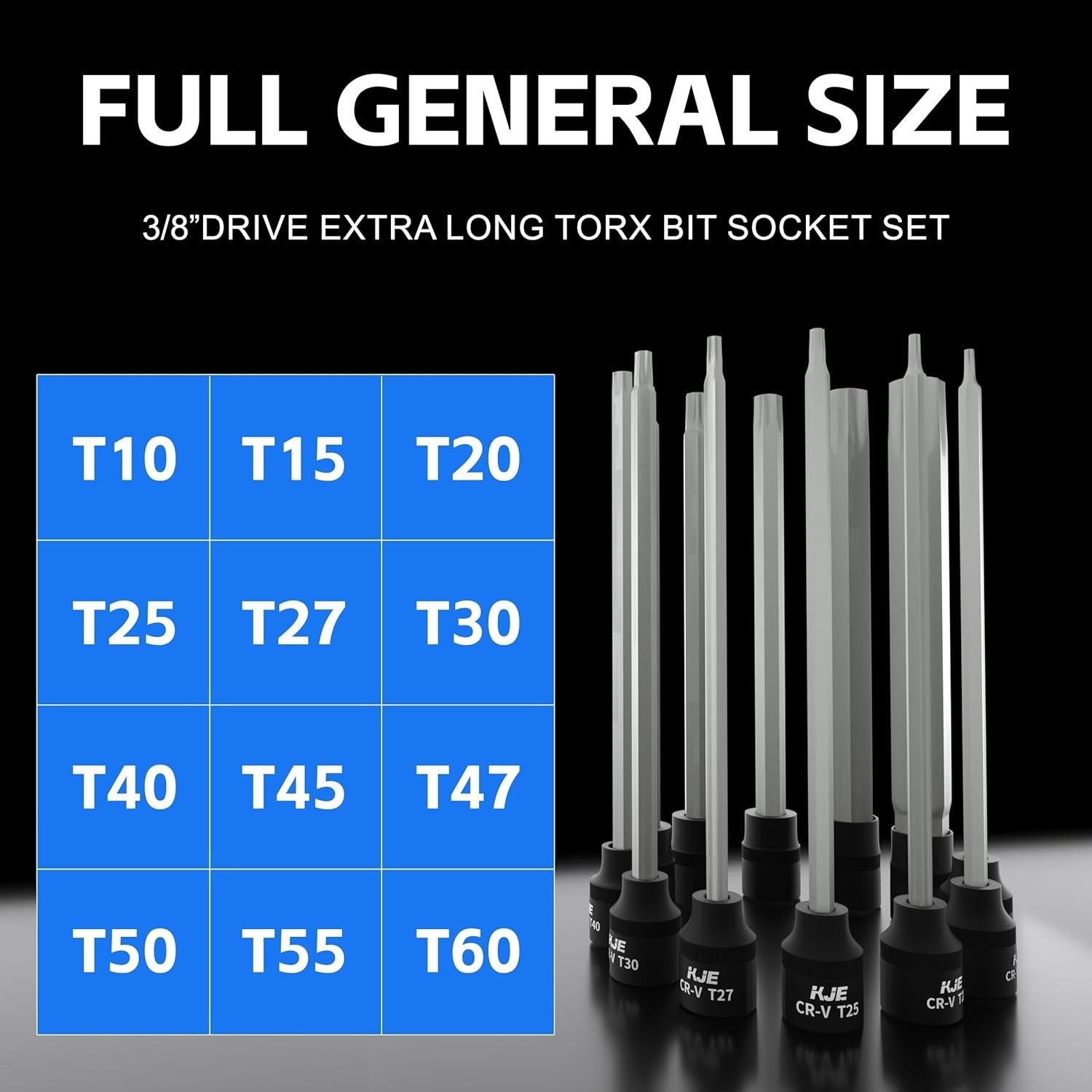 12 PCS 3/8″Drive 150mm (5.9 inch) Extra Long Torx Bit Socket Set, Deep Star Bit
