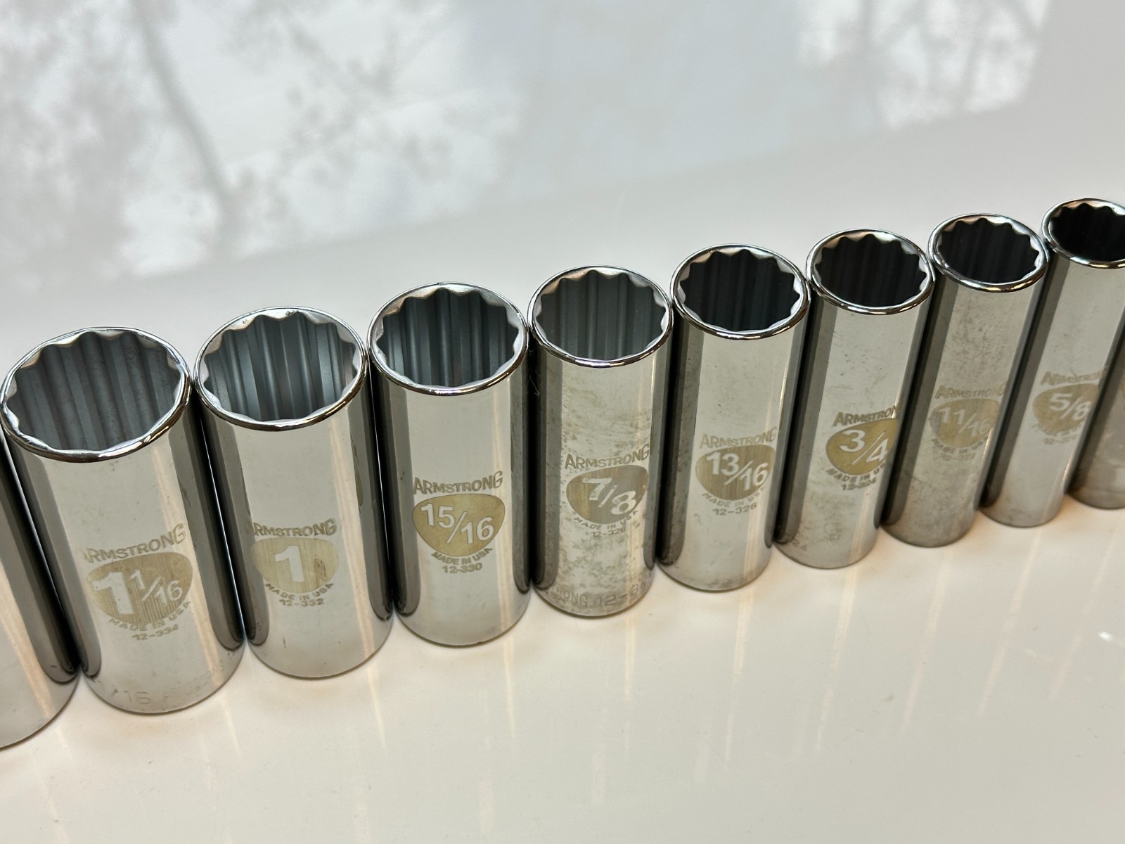 NOS Armstrong Tools USA 15-575 15pc 1/2” Drive 3/8-1-1/4” Deep Socket, 12 Point