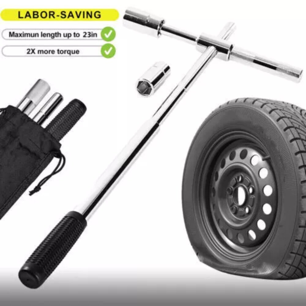 New Universal 23″ Extended Lug Wrench 4 Way Tire Iron Nut Wrench Set W/Socket US