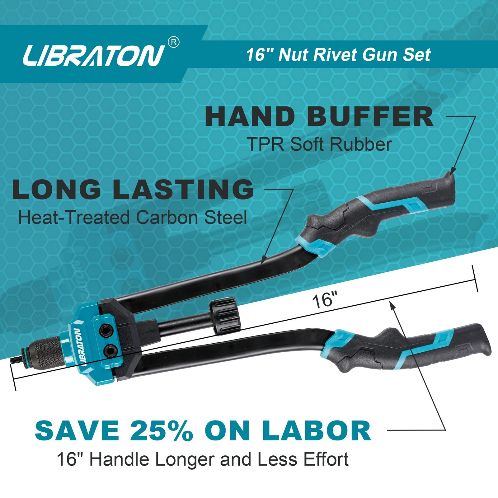 LIBRATON 16″ Rivet Nut Tool, Gun, Hand Heavy-duty Tool