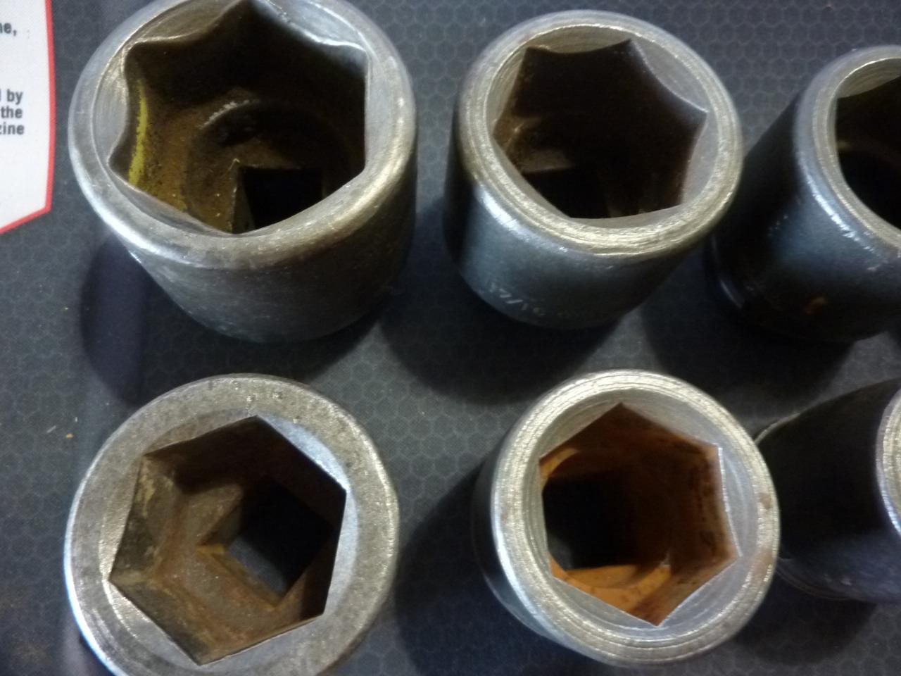 NINE USED MIXED MAKER USA MADE 3/4″ DRIVE SAE SOCKETS – FREE SHIPPING