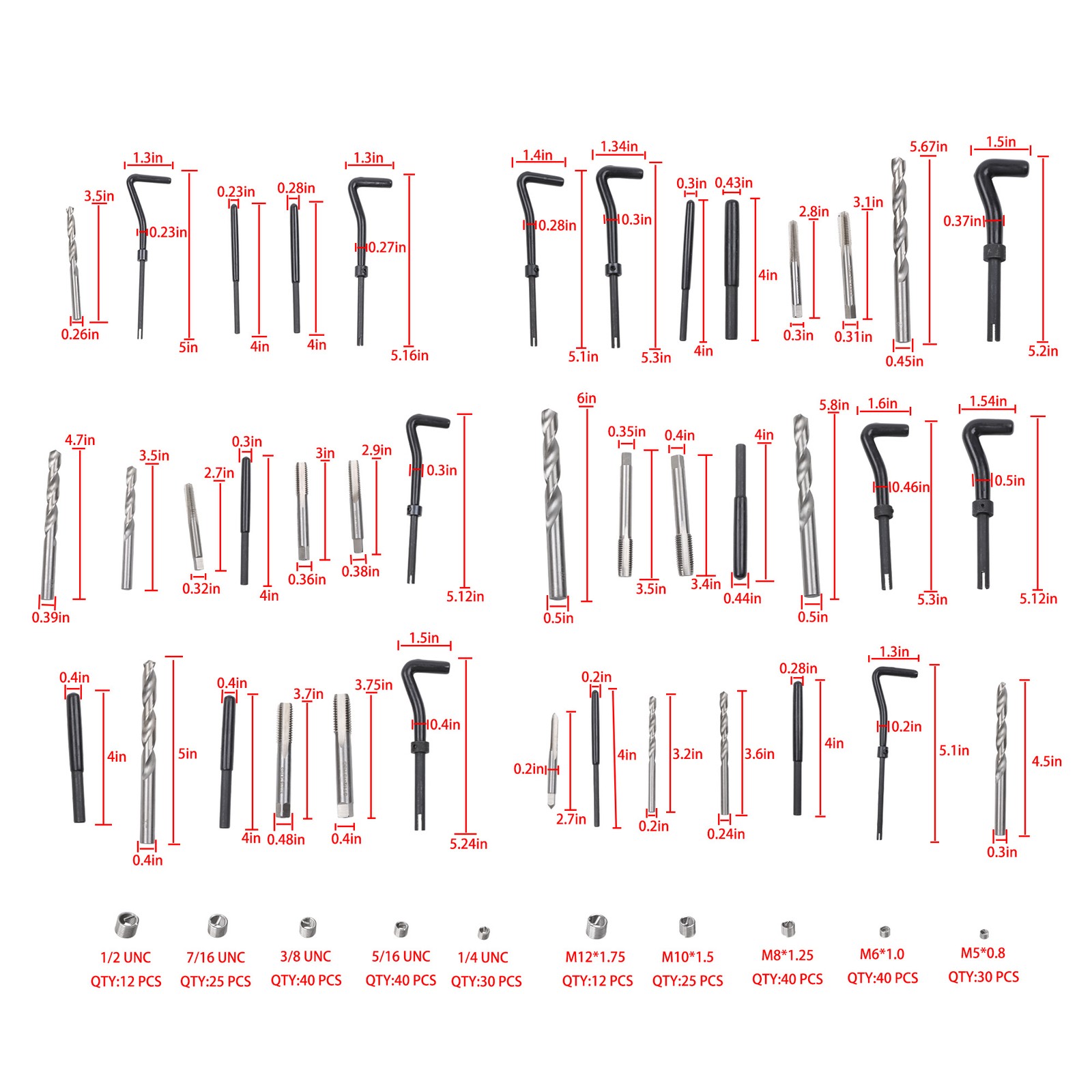 New Helicoil Thread Repair Kit 338-Piece SAE and Metric Rethreading Tool Kit