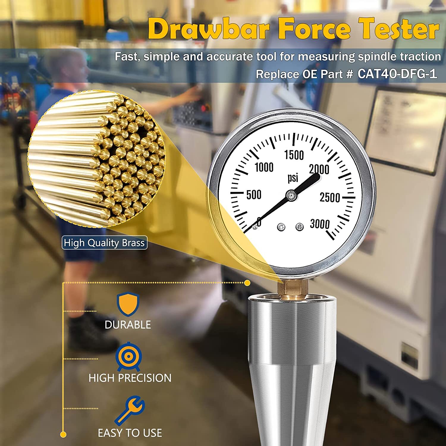 Spindle Drawbar Force Gauge Checker Tool 0-3000PSI For All CAT 40 & Bt 40