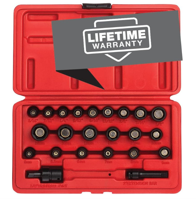1/4″ Drive Master Magnetic Socket Set SAE/Metric 23PCS 6-Point Impact Socket Set