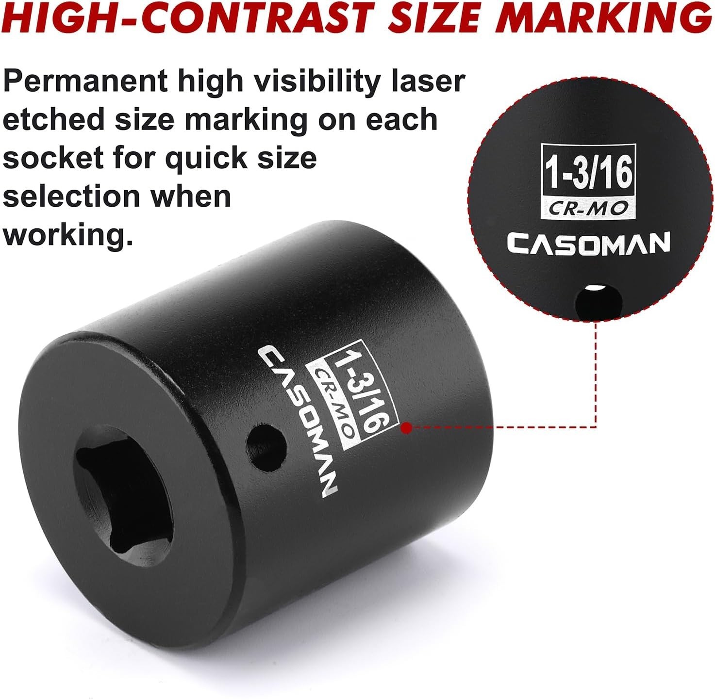 1/2″ Drive x 1-3/16″ Impact Socket, 6-Point, SAE, CR-MO