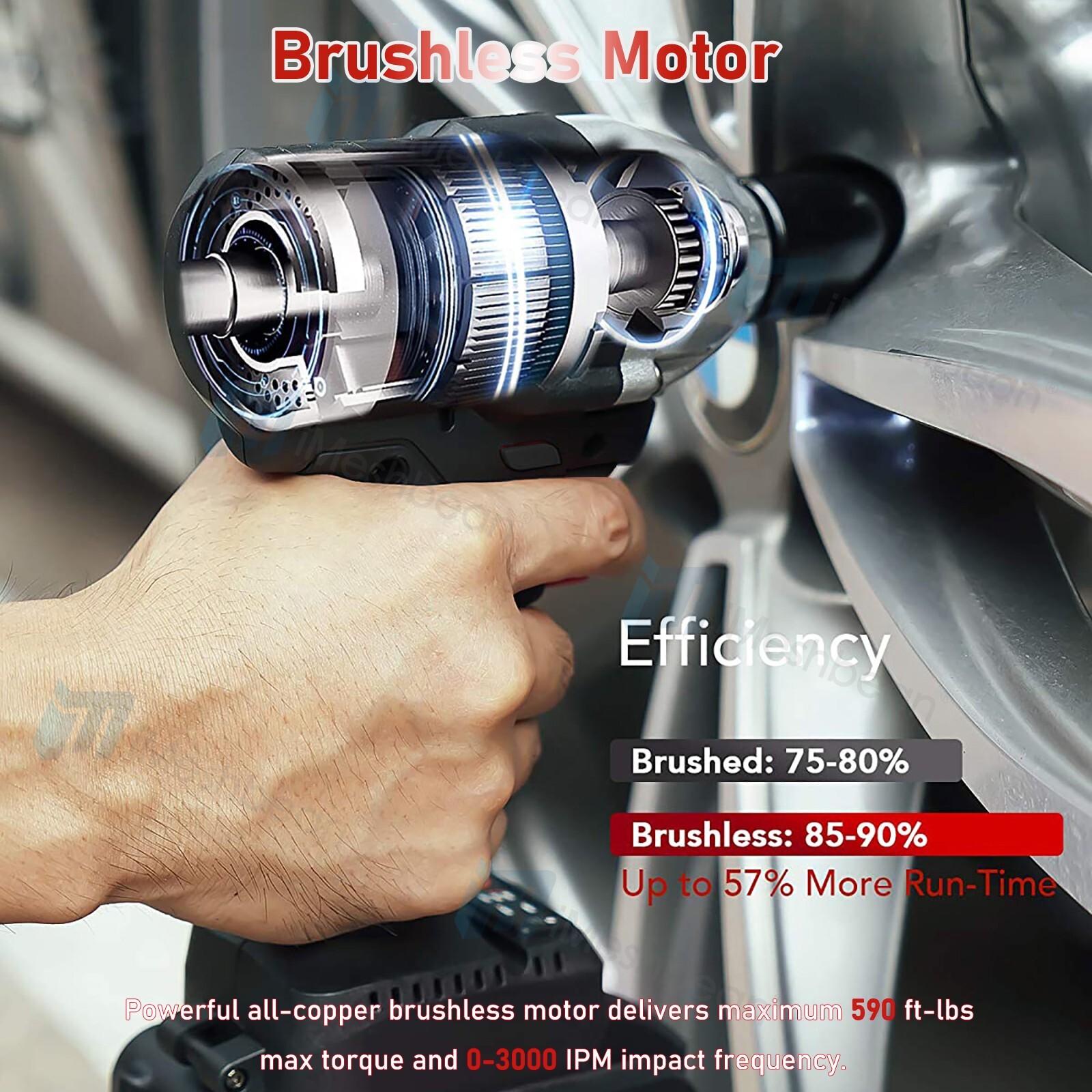 800Nm Cordless Electric Impact Wrench 1/2» Gun High Power Driver Li-ion Battery
