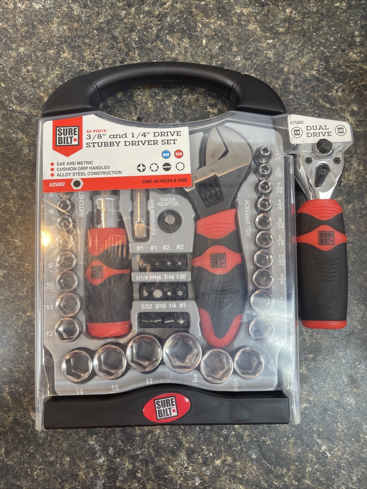 SUREBILT Stubby Driver Dual Drive Ratchet SAE/METRIC Tool Set 45 Piece # AZ5002