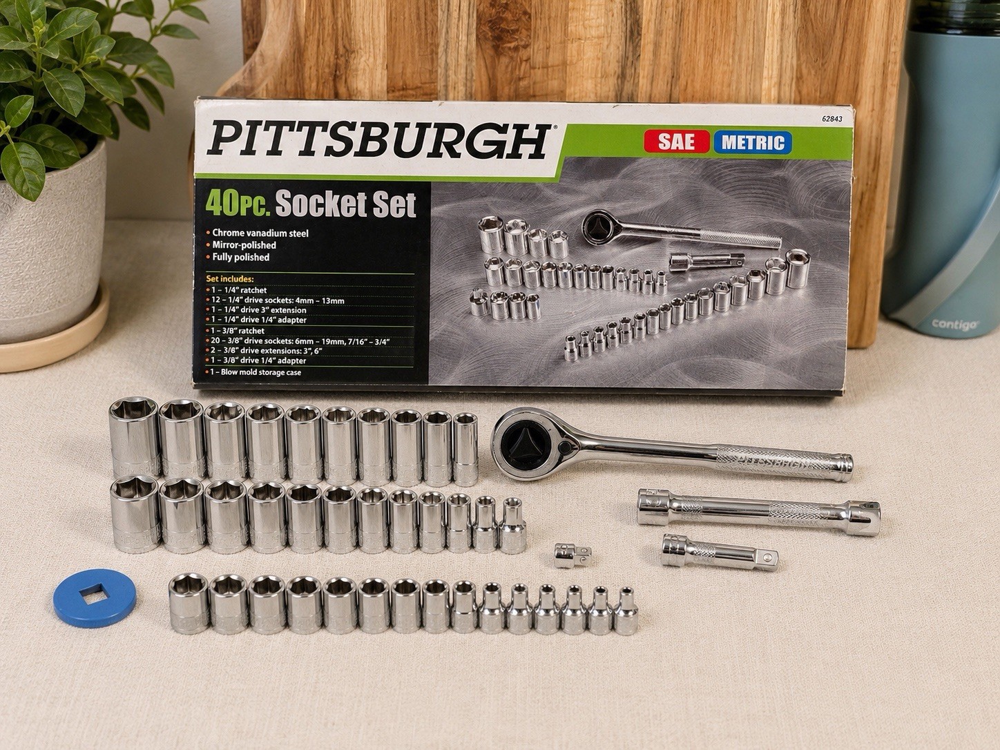 Pittsburgh 40-Piece SAE & Metric Socket Set 1/4” & 3/8” Drive New Open Box