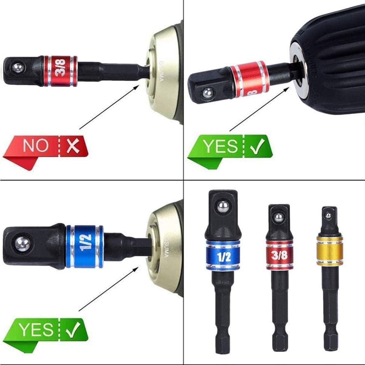 3-Piece Impact Grade Socket Adapter Set – Versatile Power Drill Converters