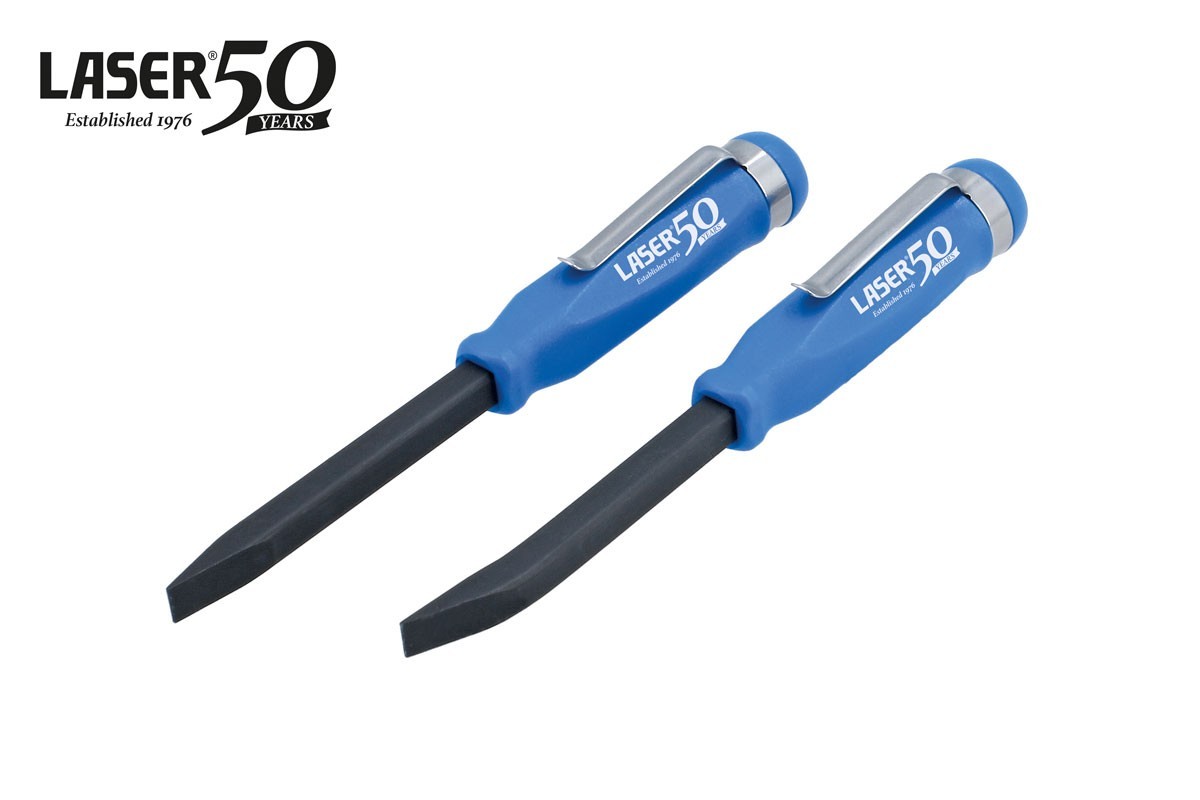Laser Tools 9201 Mini Pry Bar Set with Go Thru handles and Pocket Clips 2pc