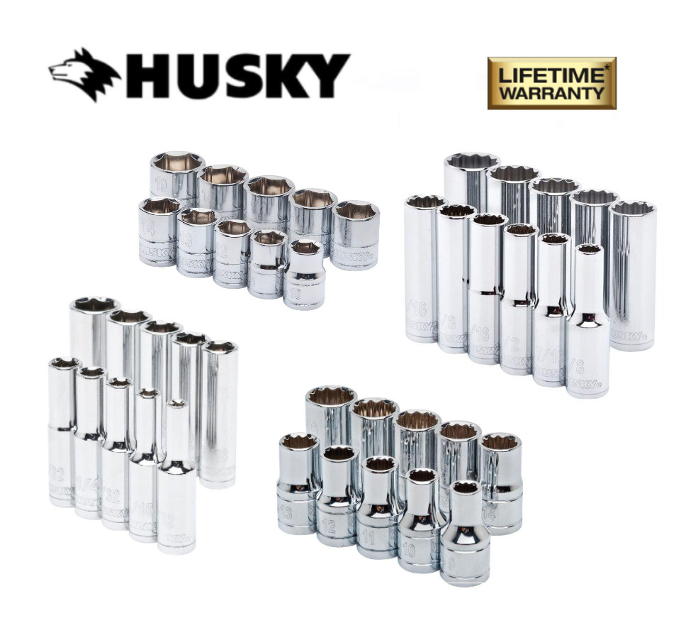 New Husky Socket 1/4″, 3/8″ or 1/2″ Drive 6/12 Pt Shallow / Deep SAE mm Any Size