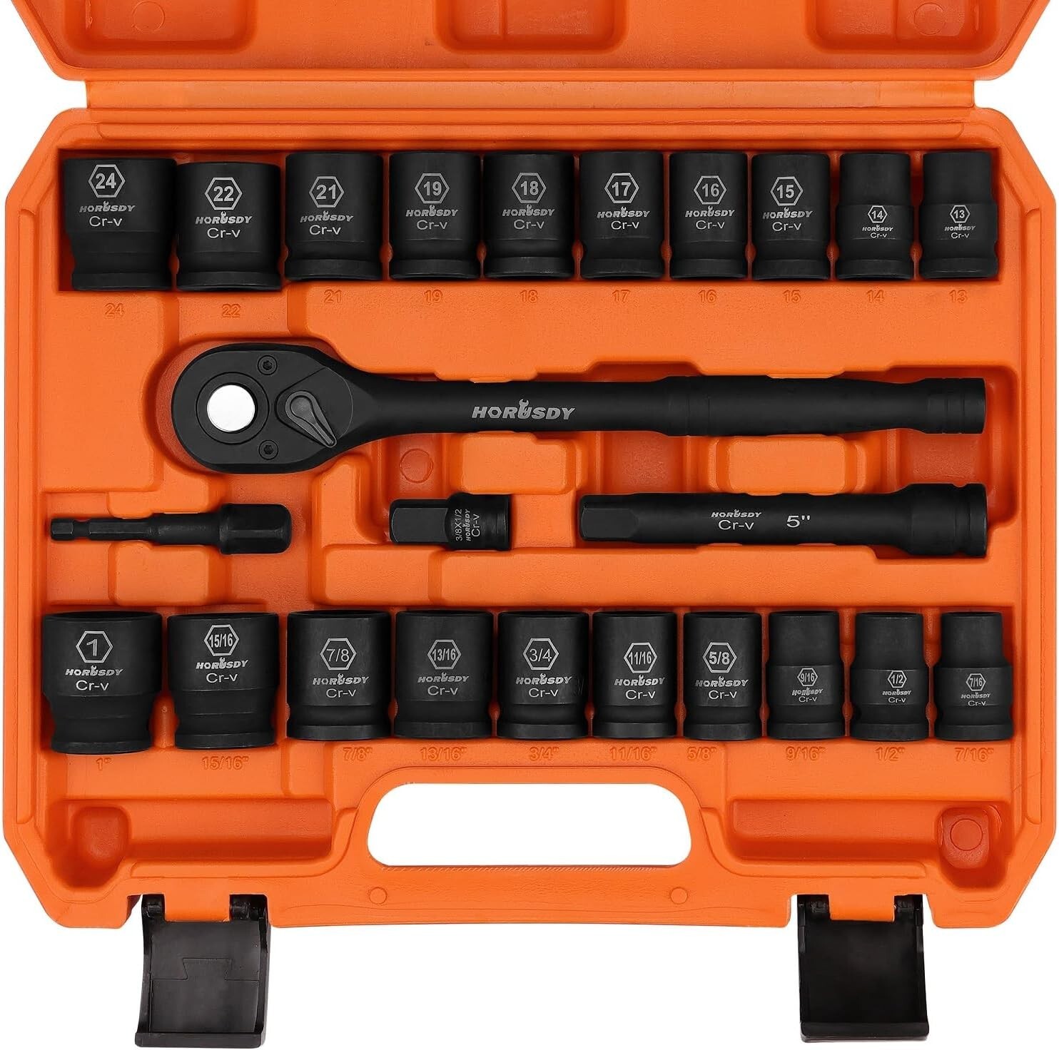 Versatile 1/2-Inch Drive Impact Socket Set with Clear Size Markings – 24 Pieces