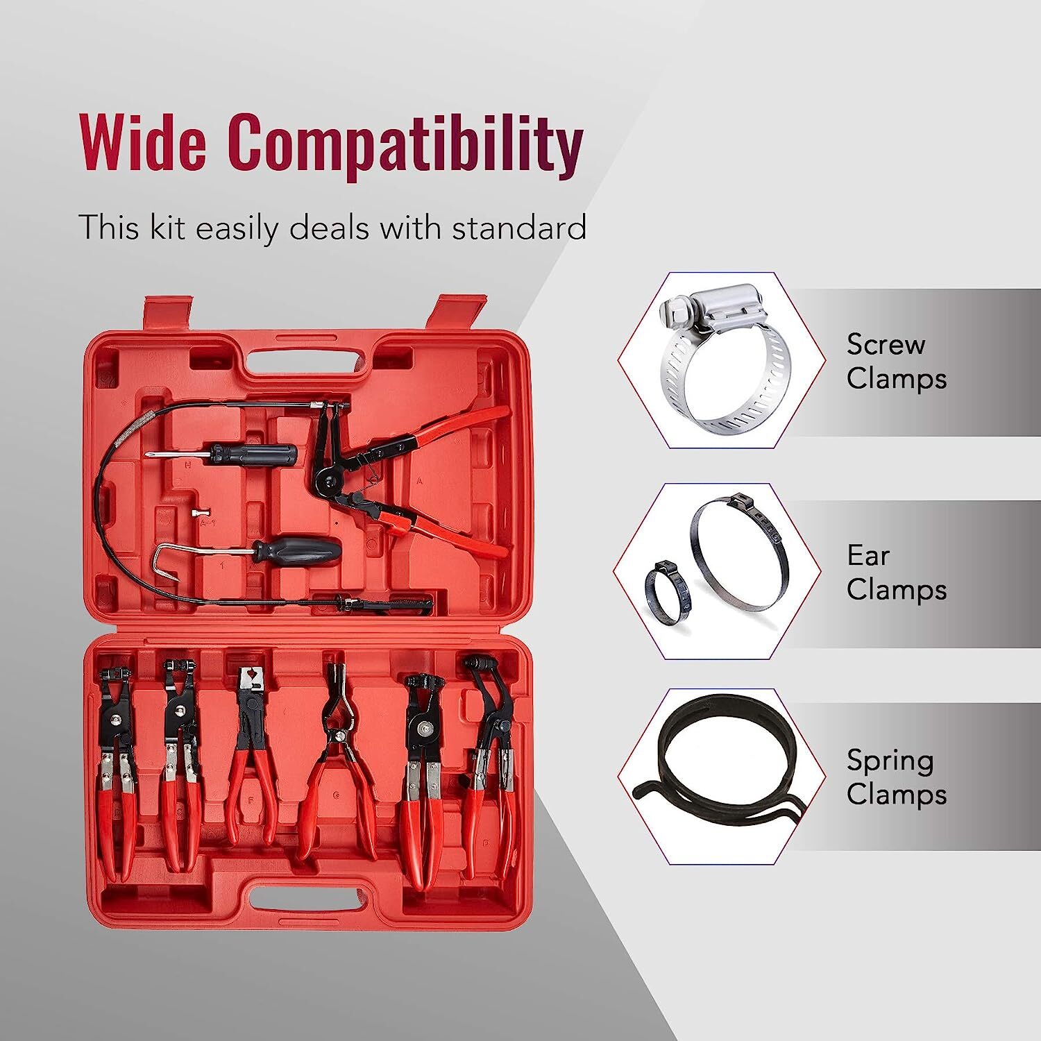 9PCS Hose Clamp Clip Plier Set Swivel Jaw Flat Angled Band Automotive Tool Kit