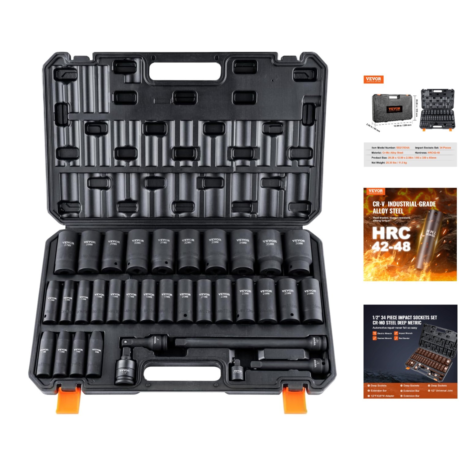 Auto Repair Ready: 34-Piece Impact Socket Set with Storage Case Included
