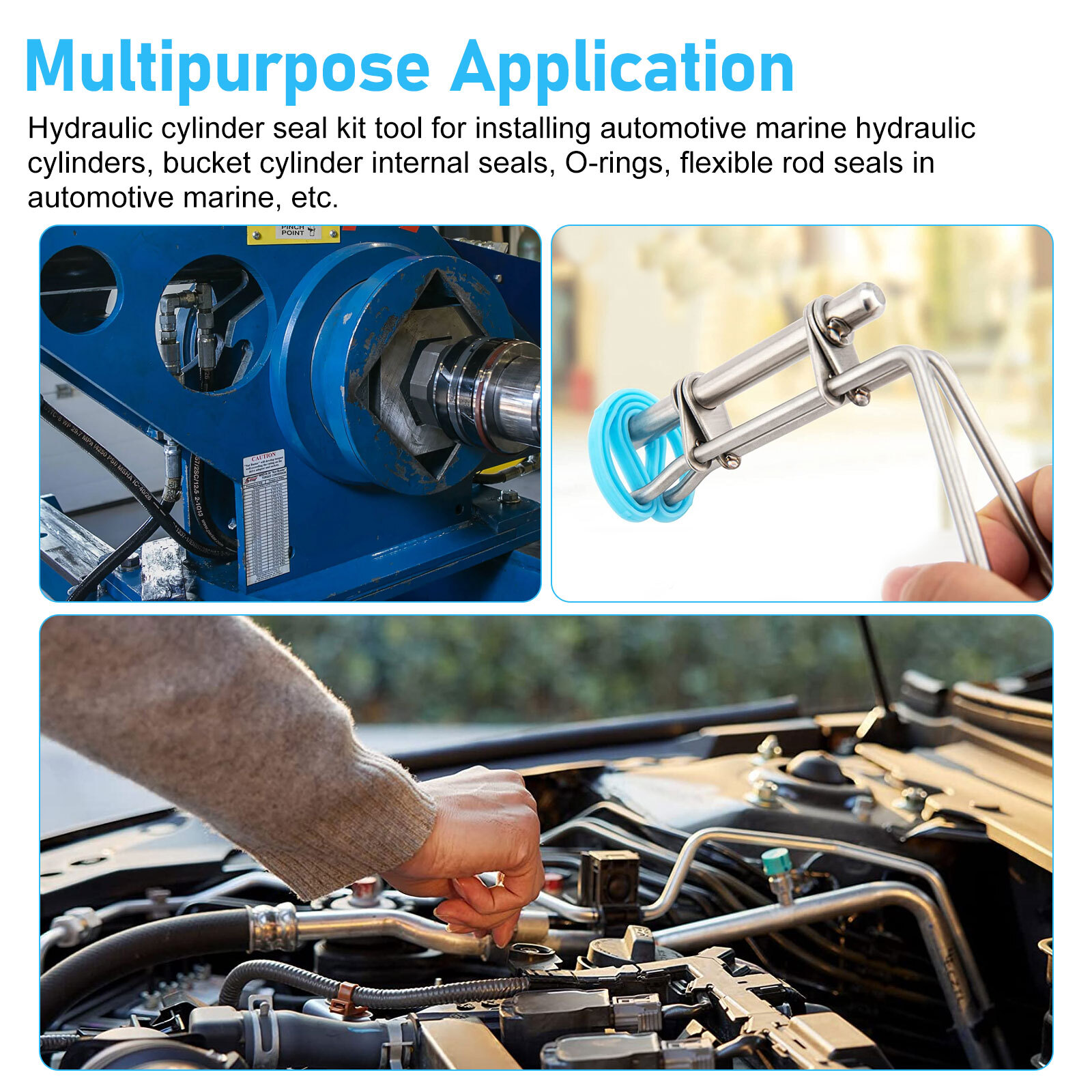 3 Pcs Sliver Hydraulic Cylinder Piston Rod Seal U-cup Installation Tool Kit Set