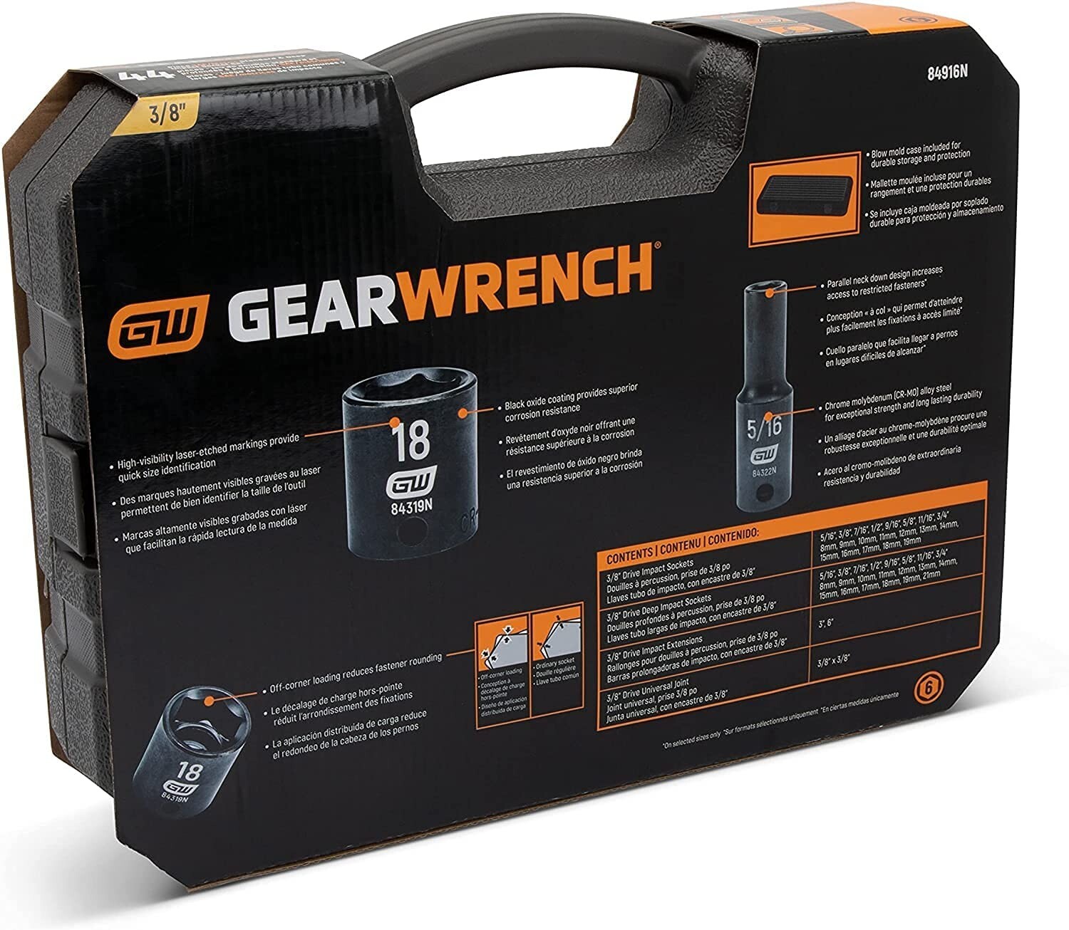 GearWrench 84916N SAE/Metric 3/8″ Drive Impact Socket Set (44 Piece)