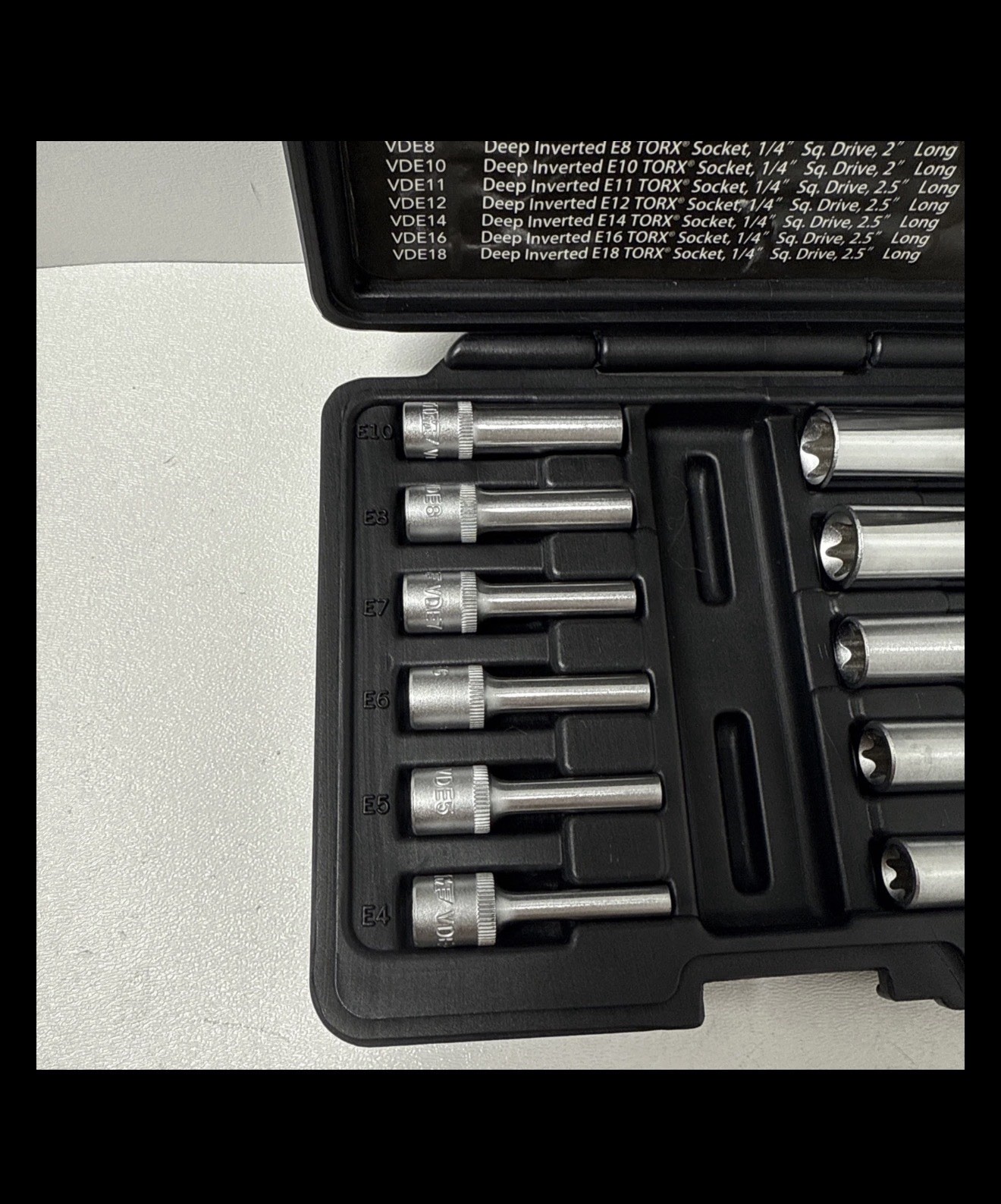 VIM 11pc 1/4 & 3/8 dr Deep Inverted E-Torx Socket Set E-4 to E-18 #VDE418