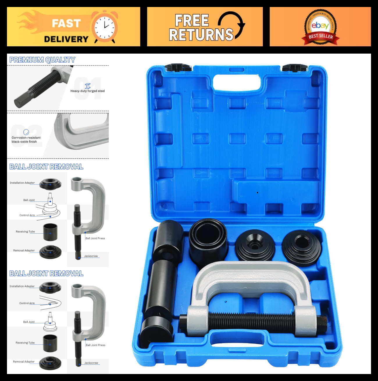 Heavy Duty Ball Joint Press & U Joint Removal Tool Kit for 2WD/4WD Vehicles